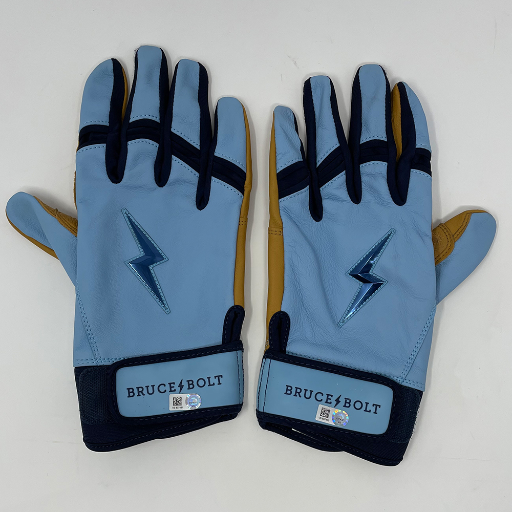 Brandon Nimmo Autographed Game Used Batting Gloves Bruce Bolt Blue