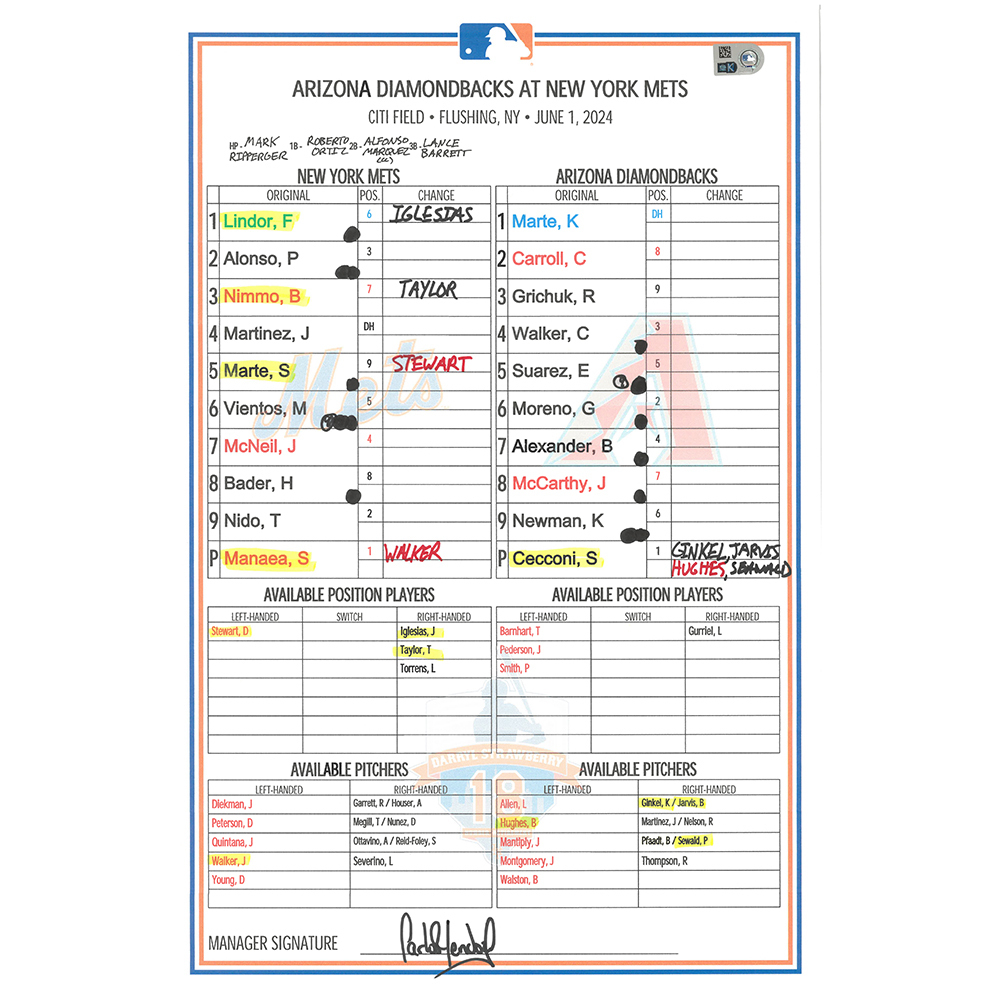 Replica Lineup Card The official auction site of Mets Auctions | New York Mets Auctions