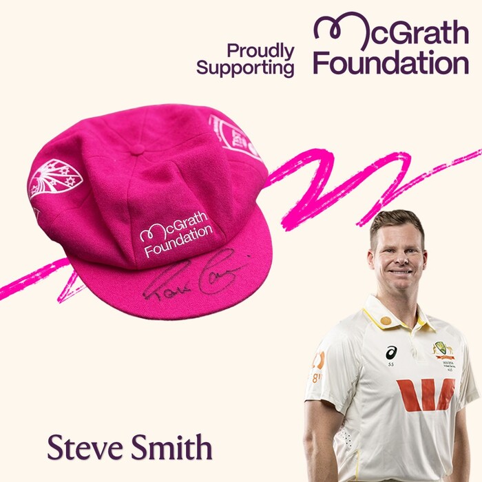 Photo of Steve Smith Signed McGrath Foundation Baggy Pink 