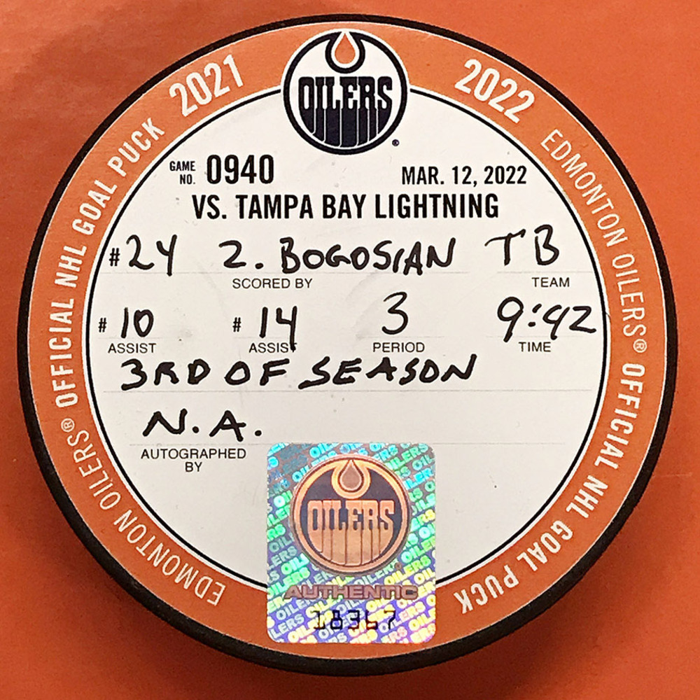 Zach Bogosian 24 Tampa Bay Lightning Goal Puck From March 12, 2022