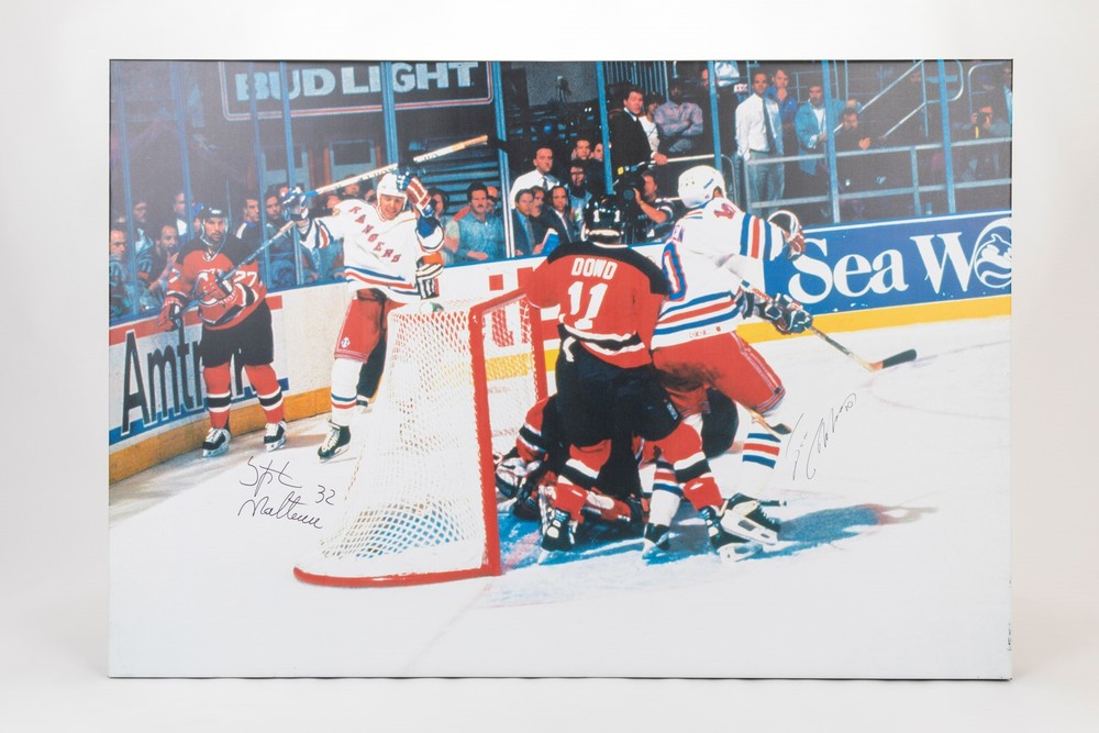 Autographed 1994 Eastern Conference Finals Double Overtime Goal Canvas by Stephane Matteau & Esa Tikkanen