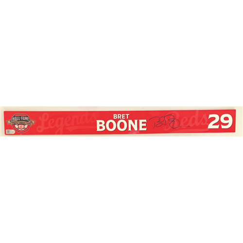 Bret Boone - Game-used and Autographed Locker Name Plate: 2021 Cincinnati Reds Hall of Fame Legends Game