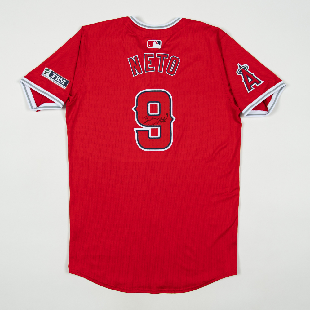 Zach Neto Game-Used and Autographed Red Jersey - 23rd Double +