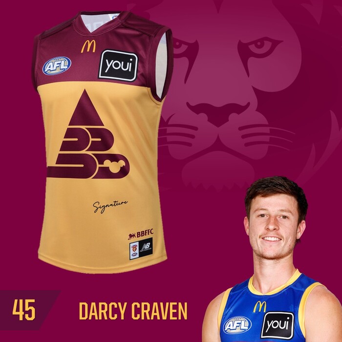 Photo of Darcy Craven #45 Brisbane Lions 2025 Player-Issue Clash Guernsey