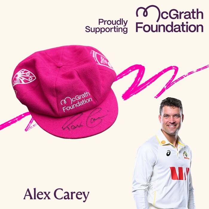 Photo of Alex Carey Signed McGrath Foundation Baggy Pink 