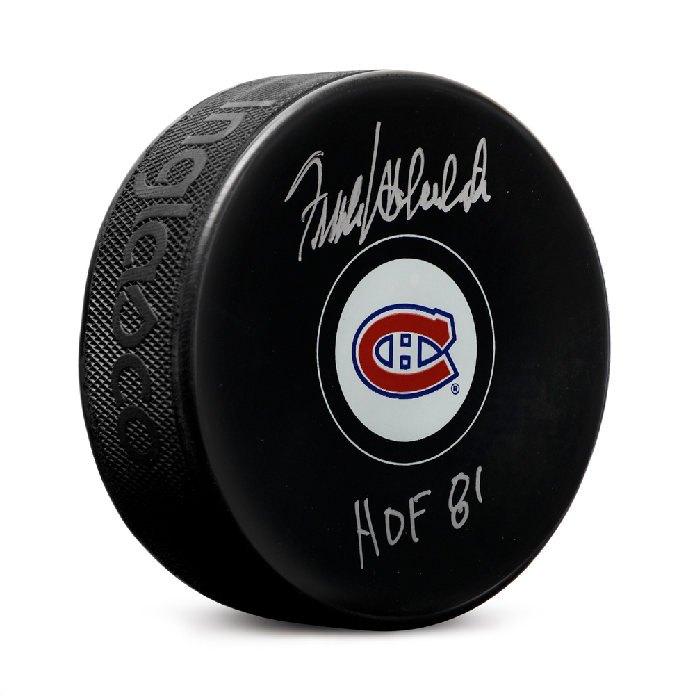 Frank Mahovlich Autographed Montreal Canadiens Hockey Puck with HOF Note