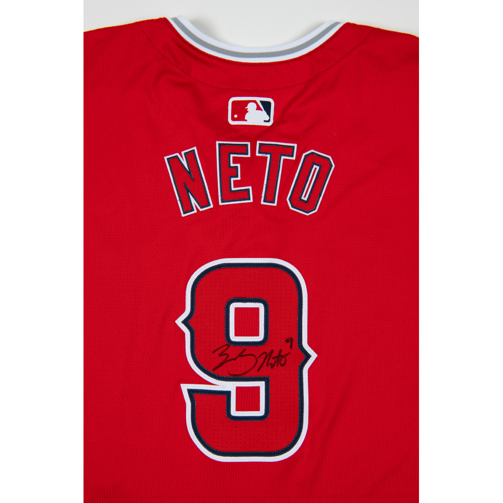 Zach Neto Game-Used and Autographed Red Jersey - 23rd Double +