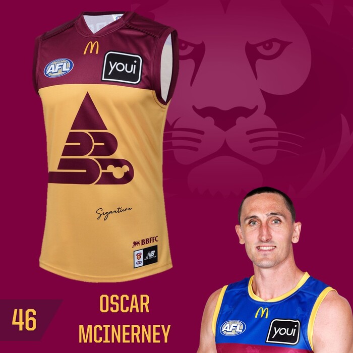 Photo of Oscar McInerney #46 Brisbane Lions 2025 Match-Worn Clash Guernsey