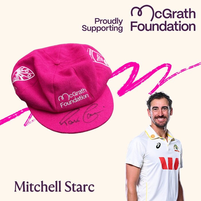 Photo of Mitchell Starc Signed McGrath Foundation Baggy Pink 