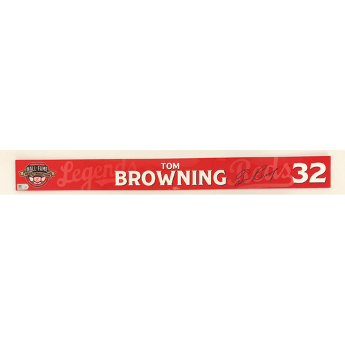 Tom Browning - Game-used and Autographed Locker Name Plate: 2021 Cincinnati Reds Hall of Fame Legends Game
