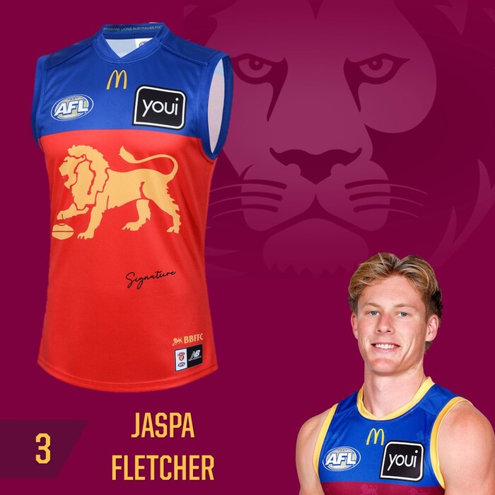 Photo of Jaspa Fletcher #3 Brisbane Lions 2025 Away Guernsey