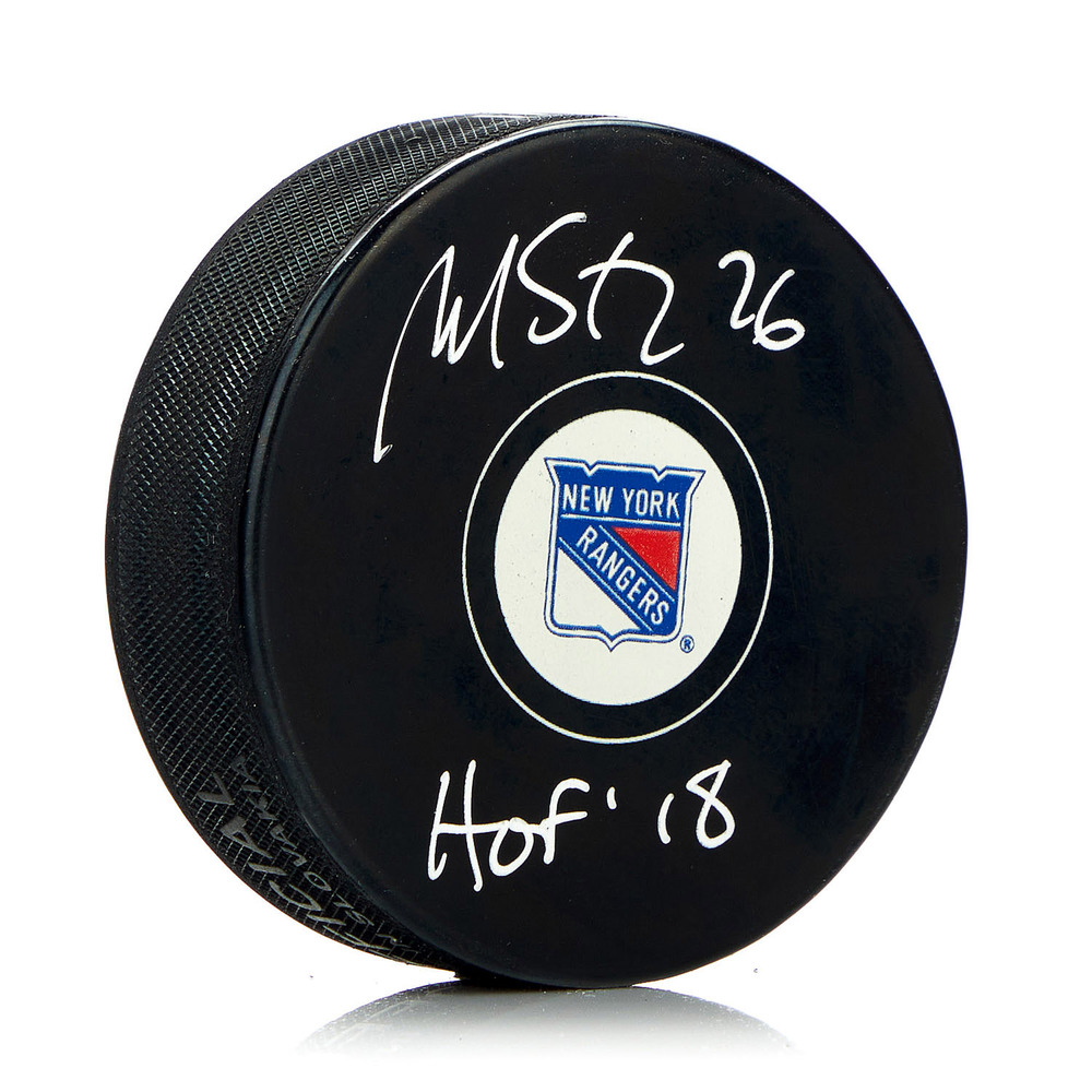 Martin St Louis Autographed New York Rangers Hockey Puck with HOF Note