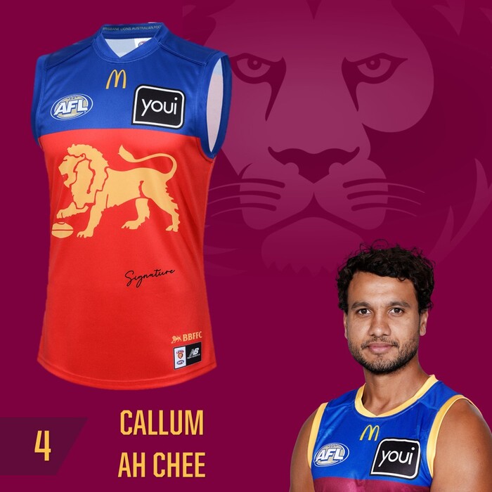Photo of Callum Ah Chee #4 Brisbane Lions 2025 Away Guernsey