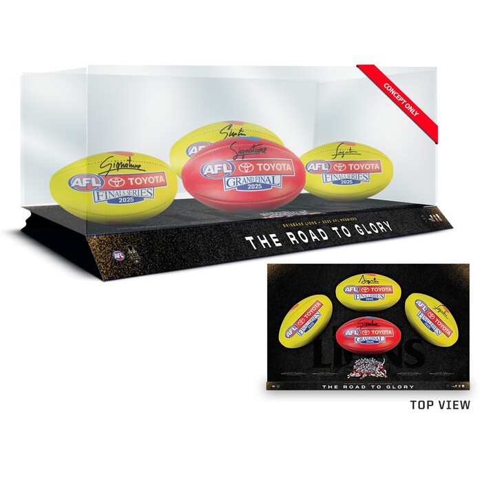 Photo of Brisbane Lions 2025 Road to Glory Signed Match-Used Ball Display