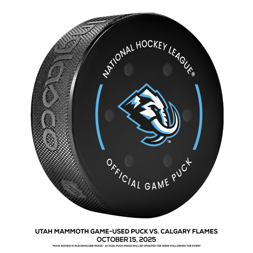 Utah Mammoth Game-Used Puck vs. Calgary Flames on October 15, 2025 - Mammoth Win Home Opener