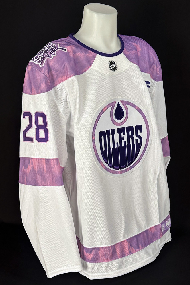 Jack Roslovic #28 - Autographed 2025-26 Edmonton Oilers Hockey Fights Cancer Night Ltd Edition Jersey (Autographed Only / Not Worn On Ice)
