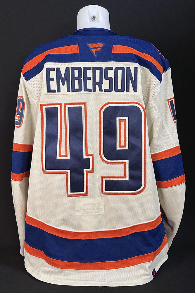 Ty Emberson #49 - 2025-26 Edmonton Oilers Alternate Set #3 Game Worn Jersey - Worn For 2 Games - Jan 12th vs Chicago & Jan 13 vs Nashville