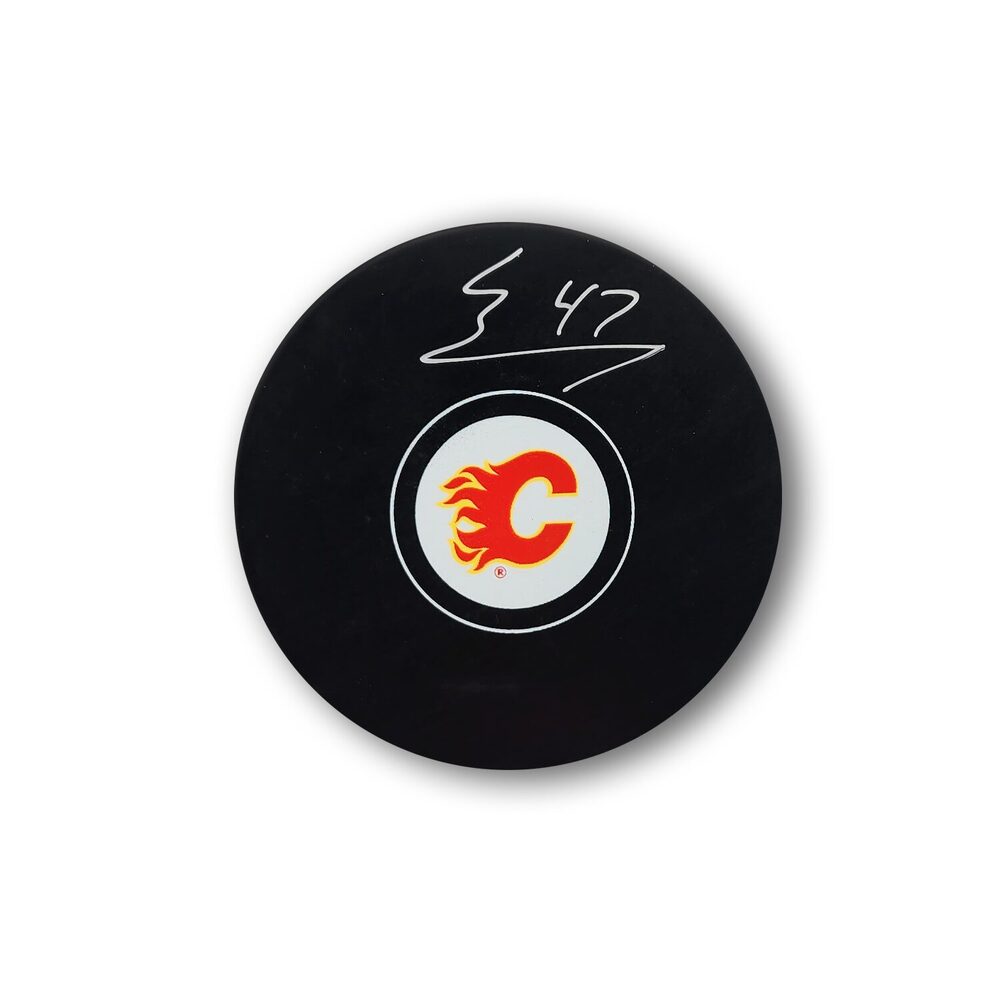 Connor Zary Autographed Calgary Flames Hockey Puck