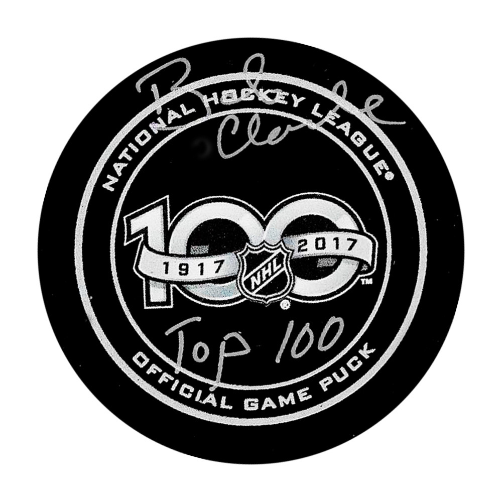 Bobby Clarke Autographed NHL 100 Official Game Puck w/TOP 100 Inscription