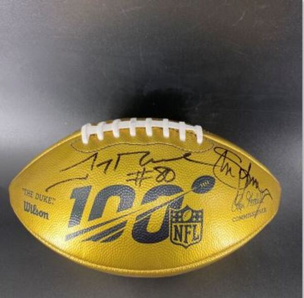 49ers - Multi-Sign Gold Honors Football Signed By Jerry Rice and Steve Y...