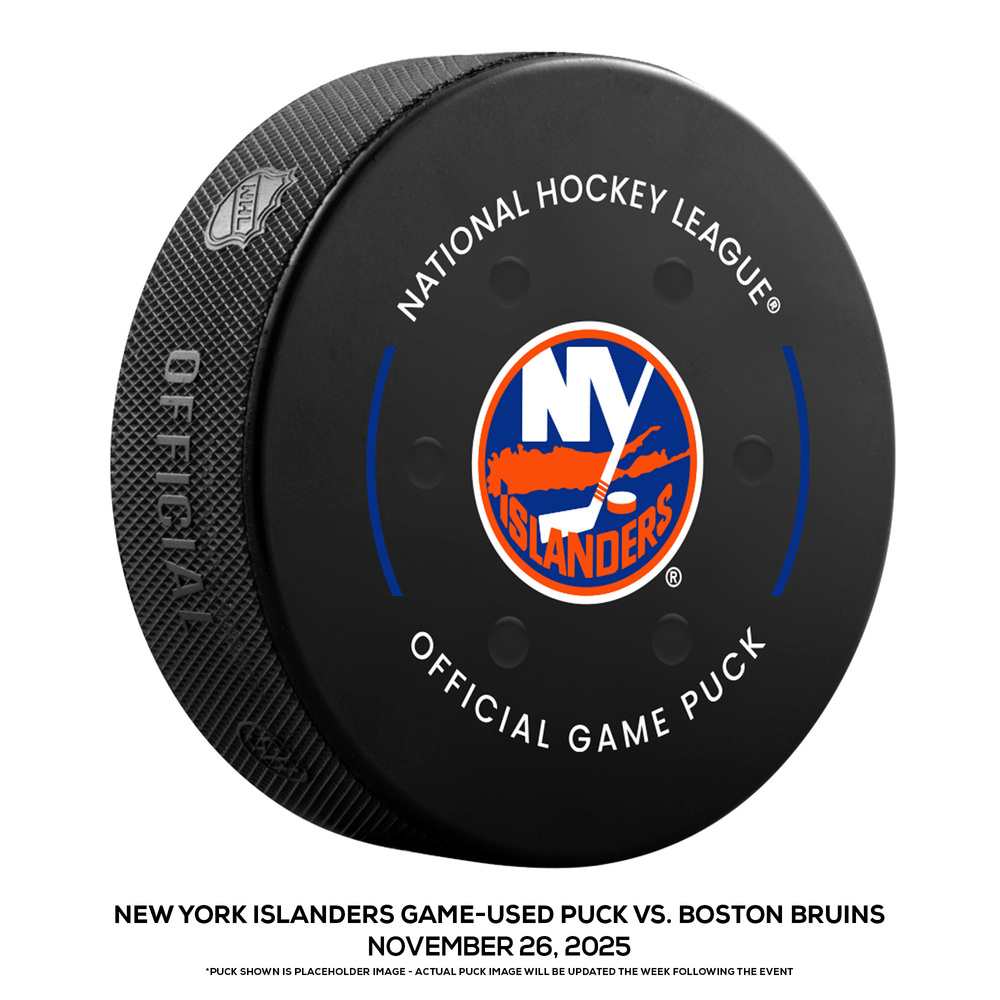 New York Islanders Game-Used Puck vs. Boston Bruins on November 26, 2025 - Alex Steeves (BOS) 1st Multigoal Game in NHL (Not a Goal Puck)