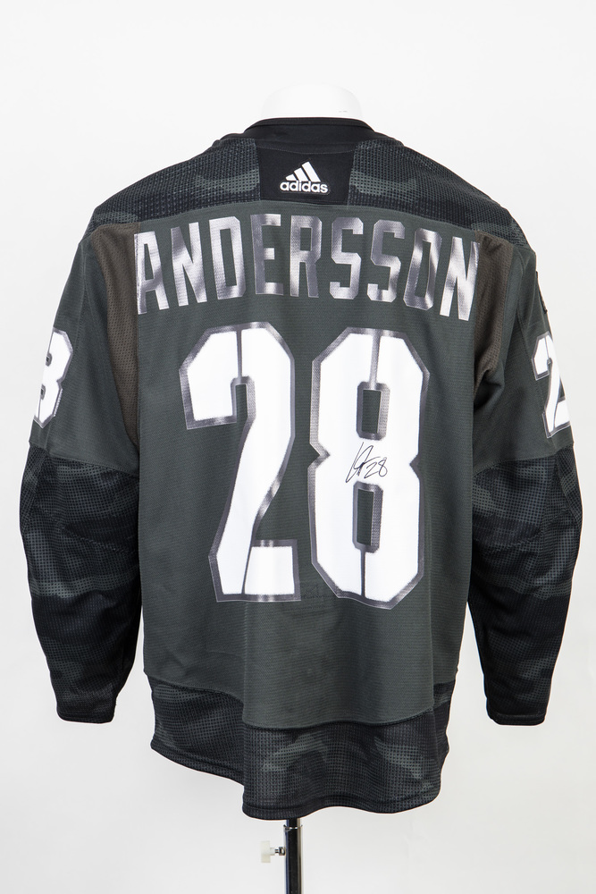 Veterans Night warm up jersey worn and signed by #28 Lias Andersson