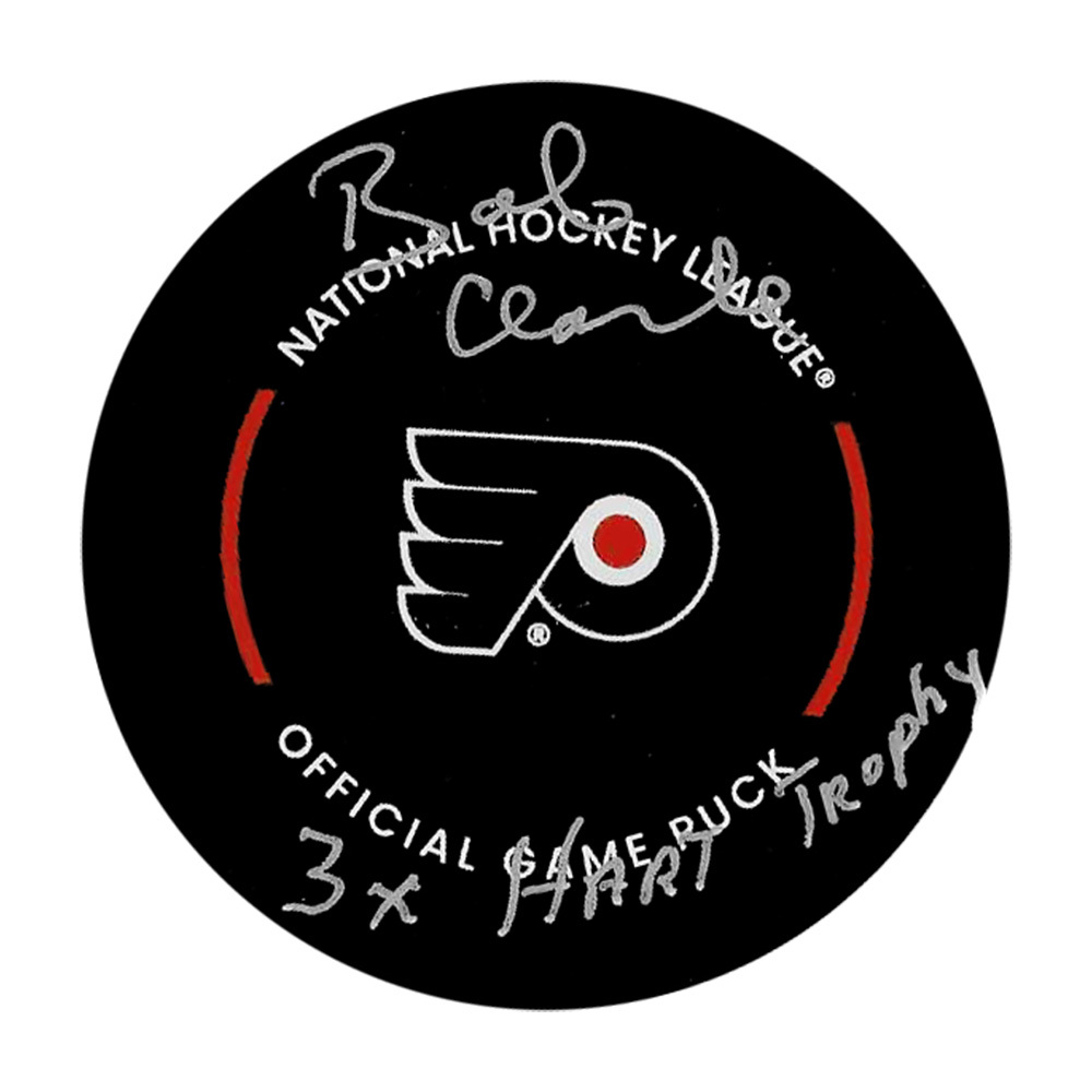 Bobby Clarke Autographed Philadelphia Flyers Official Game Puck w/3X HART TROPHY Inscription