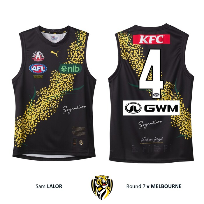 Photo of Sam Lalor #4 Richmond 2026 Anzac Day Eve Guernsey