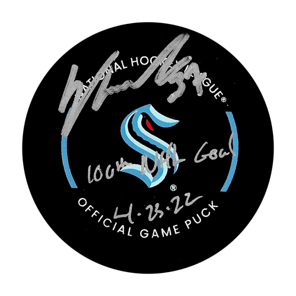 Yanni Gourde Autographed Seattle Kraken Puck w/100TH NHL GOAL 4-23-22 Inscription