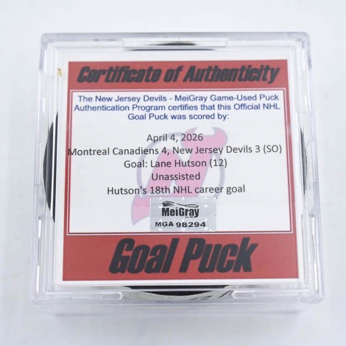 Image of Hutson, Lane - Montreal Canadiens - April 4, 2026 at New Jersey Devils (Devils Logo)