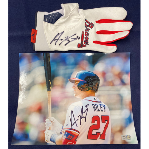Austin Riley Autographed Photo and Batting Glove Combo