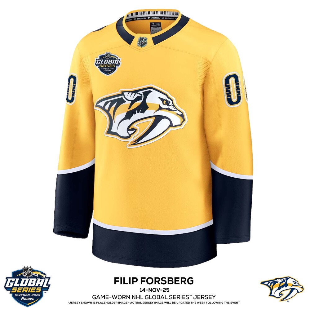 Filip Forsberg Nashville Predators #9 2025 NHL Global Series Game-Used Gold Jersey - Worn During the 2nd Period on November 14th, 2025 - Size 58