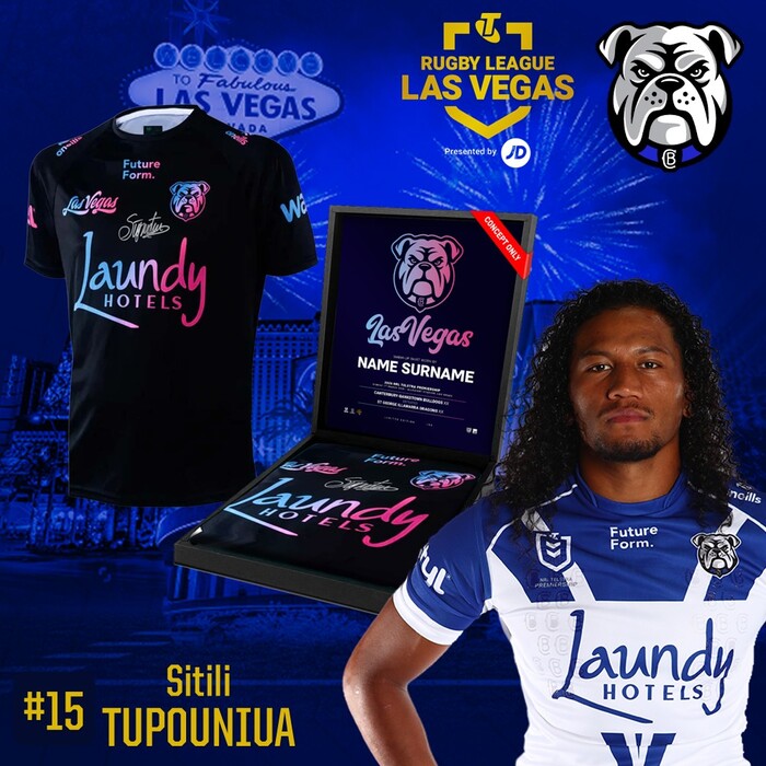 Photo of Sitili Tupouniua 2026 Canterbury-Bankstown Bulldogs Vegas Warm Up Tee