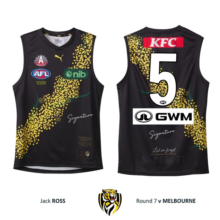 Photo of Jack Ross #5 Richmond 2026 Anzac Day Eve Match-Worn Guernsey