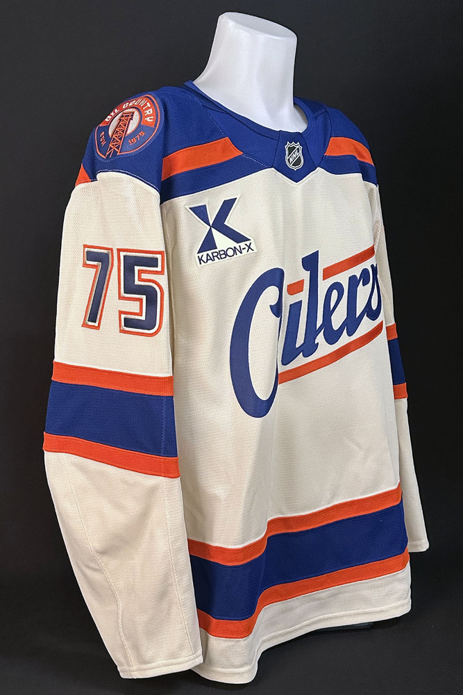 Alec Regula #75 - 2025-26 Edmonton Oilers Alternate Set #3 Game Worn Jersey - Worn For 1 Game - Jan 12th vs Chicago