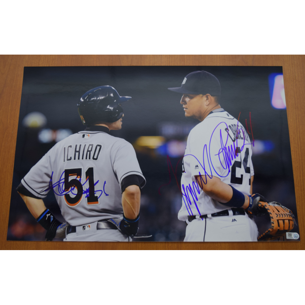 Miguel Cabrera and Ichiro Suzuki Autographed 12x18 Photo (Cabrera