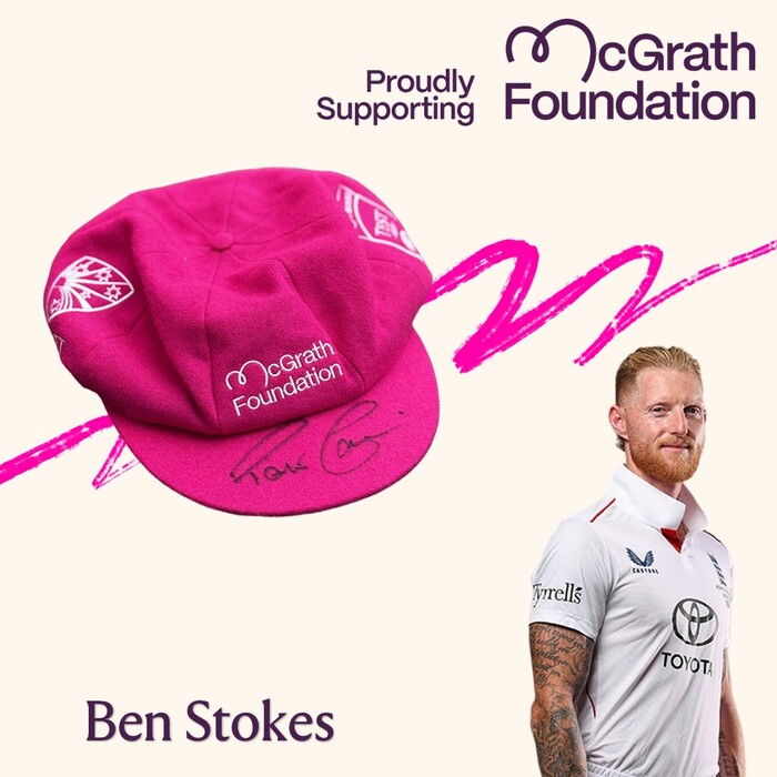 Photo of Ben Stokes Signed McGrath Foundation Baggy Pink 