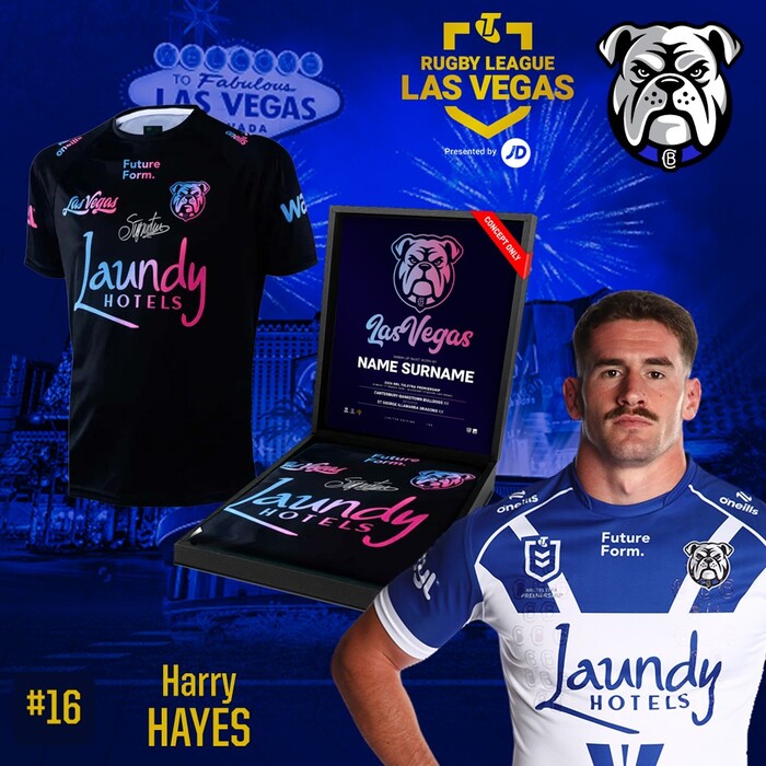 Photo of Harry Hayes 2026 Canterbury-Bankstown Bulldogs Vegas Warm Up Tee