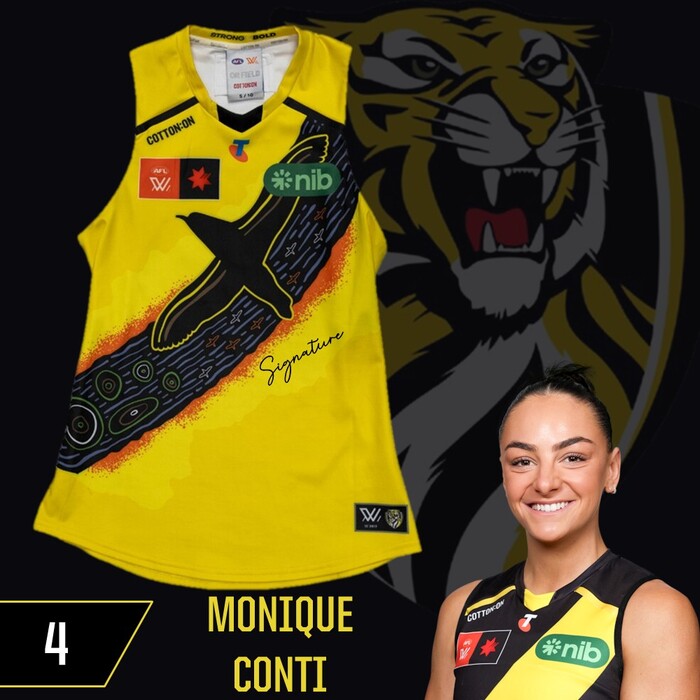 Photo of Monique Conti #4 Richmond 2025 AFLW Indigenous Match-Worn Guernsey