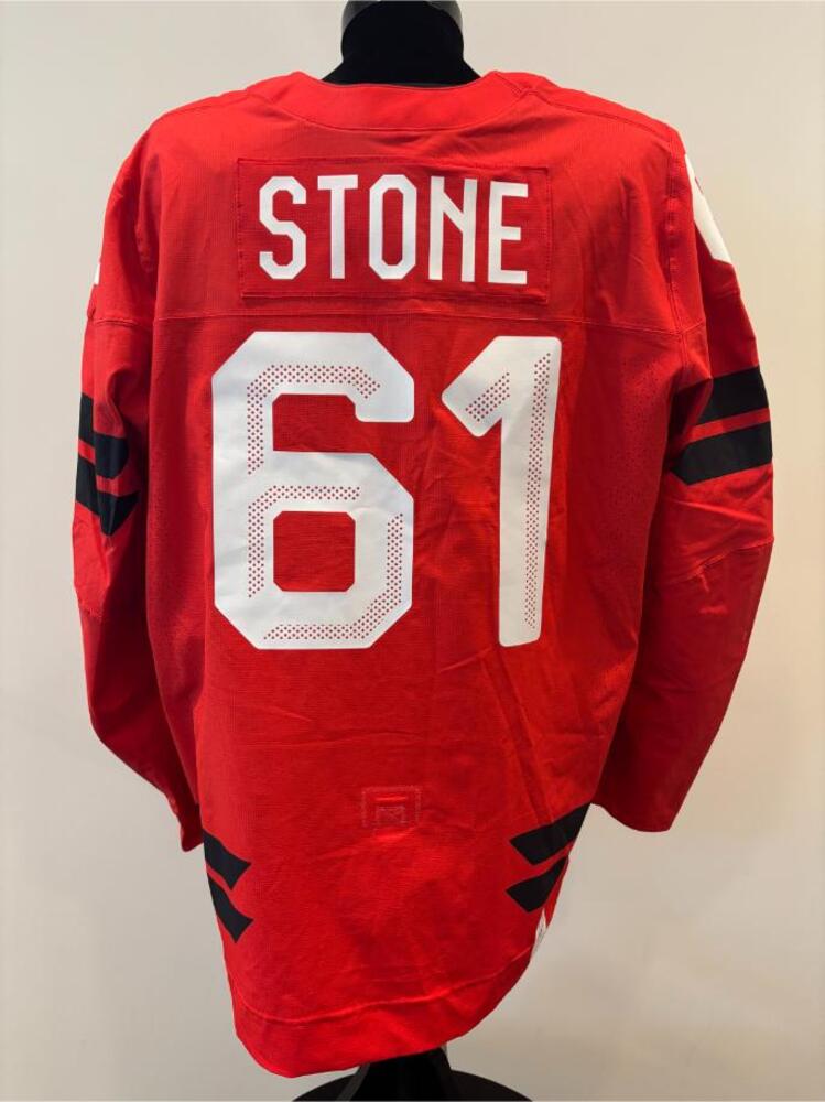 Mark Stone Canada Game-Used Red Jersey worn v. Switzerland on February 13, 2026, as a part of the 2026 Milano Cortina Winter Games.
