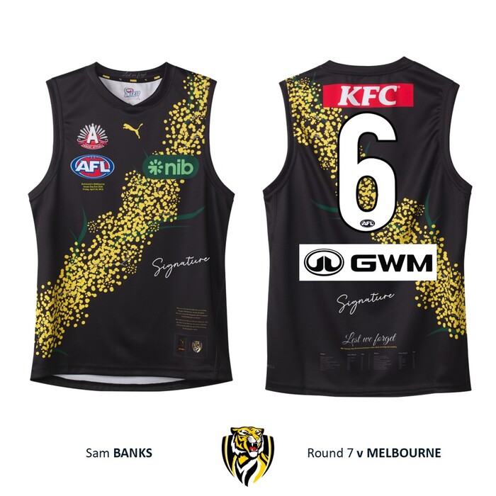 Sam Banks #6 Richmond 2026 Anzac Day Eve Player-Issue Guernsey