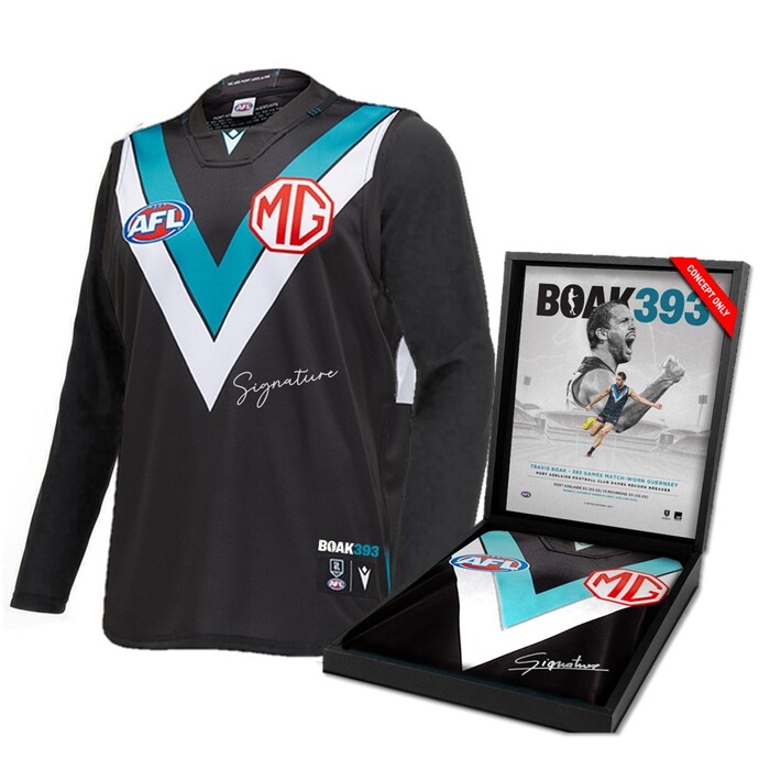 Kane Farrell #6 Port Adelaide Boak 393 Milestone Player Issue Long Sleeve Guernsey