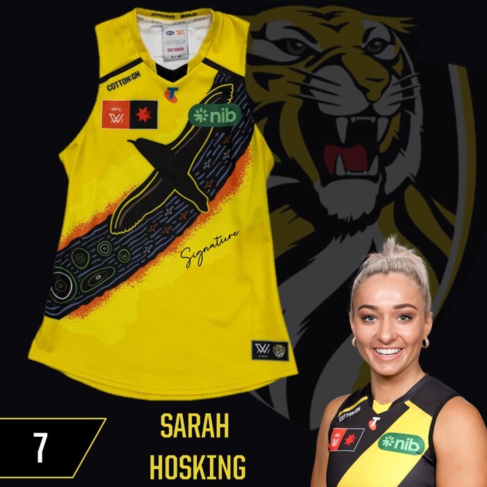 Photo of Sarah Hosking #7 Richmond 2025 AFLW Indigenous Match-Worn Guernsey