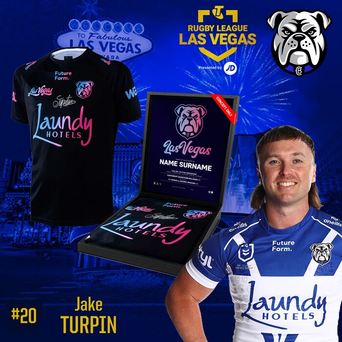 Photo of Jake Turpin 2026 Canterbury-Bankstown Bulldogs Vegas Warm Up Tee