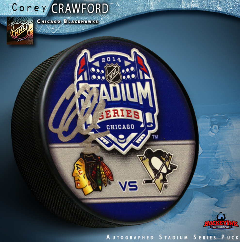 COREY CRAWFORD Signed 2014 NHL Stadium Series Chicago Puck