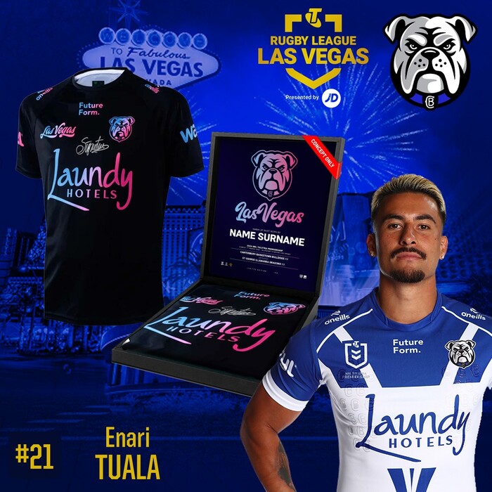 Photo of Enari Tuala 2026 Canterbury-Bankstown Bulldogs Vegas Warm Up Tee