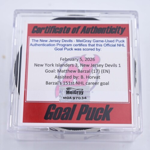 Image of Barzal, Mathew - New York Islanders - February 5, 2026 at New Jersey Devils (Devils Logo)