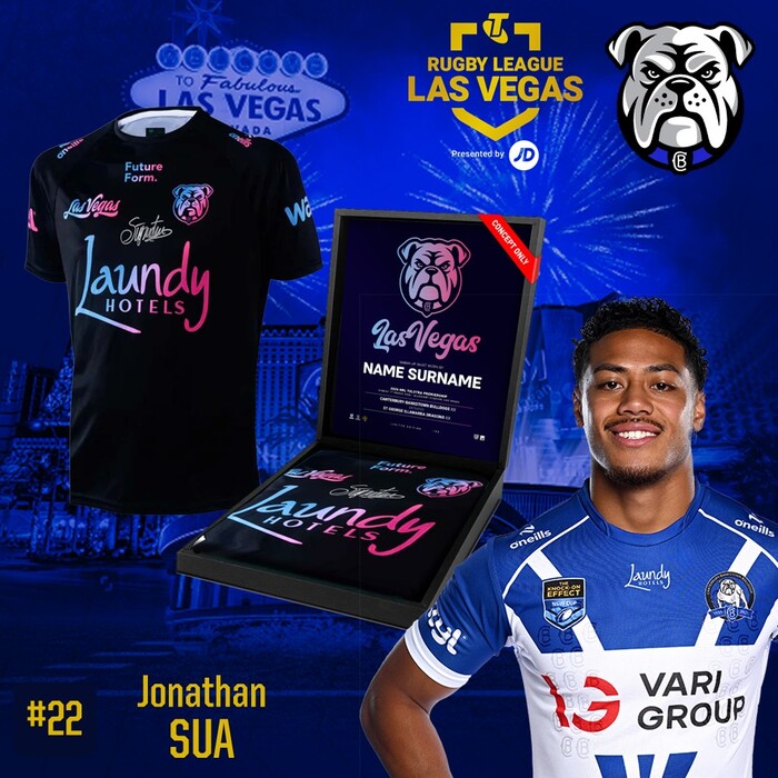 Photo of Jonathan Sua 2026 Canterbury-Bankstown Bulldogs Vegas Warm Up Tee *PLAYER-ISSUE*