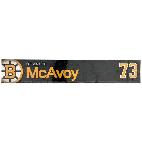 Photo of Team-Issued 2025-2026 TD Garden Locker Room Nameplate - Charlie McAvoy