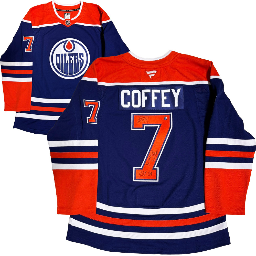 Paul Coffey Autographed Edmonton Oilers Pro Jersey w/Multiple Inscriptions